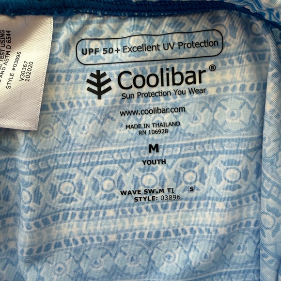 Coolibar Girls Wave Swim Tights Blue Geometric Print size Youth Medium Excellent - Picture 6 of 9